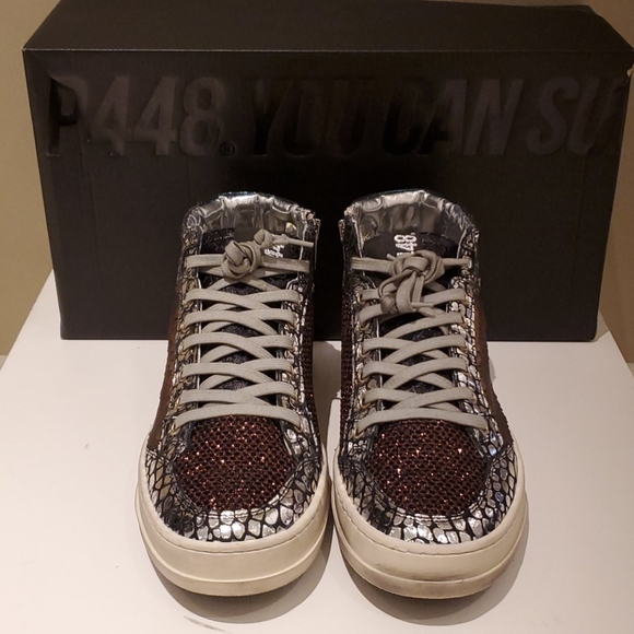 P448 NWT Love B Mid Top Metallic Sneakers - Picture 5 of 9